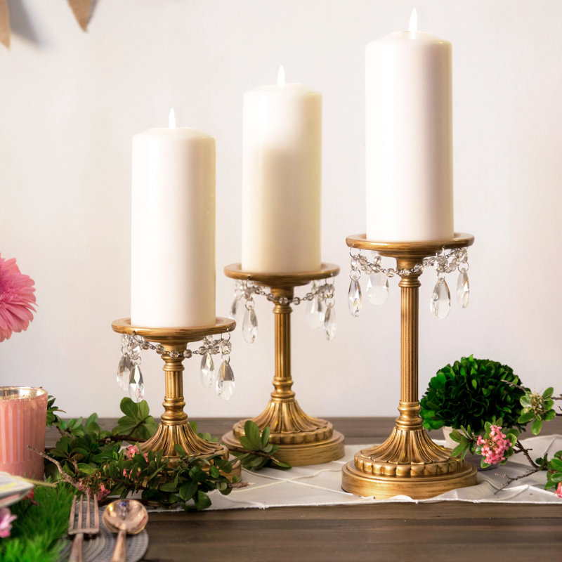 Rosdorf Park Davida Pillar 3 Piece Glass Candle Holder Set & Reviews